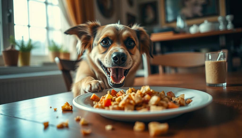 cane ruba cibo tavolo