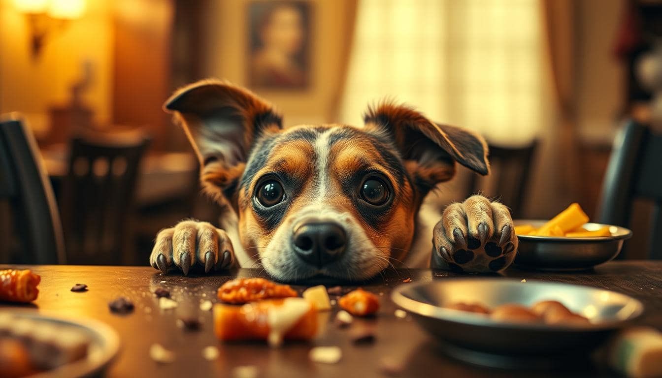cane ruba cibo tavolo